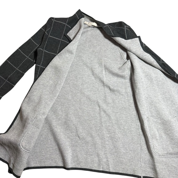 LOFT|Women’s Light Gray Windowpane Knit Open-Front Cardigan Jacket-Size XS - Picture 3 of 9